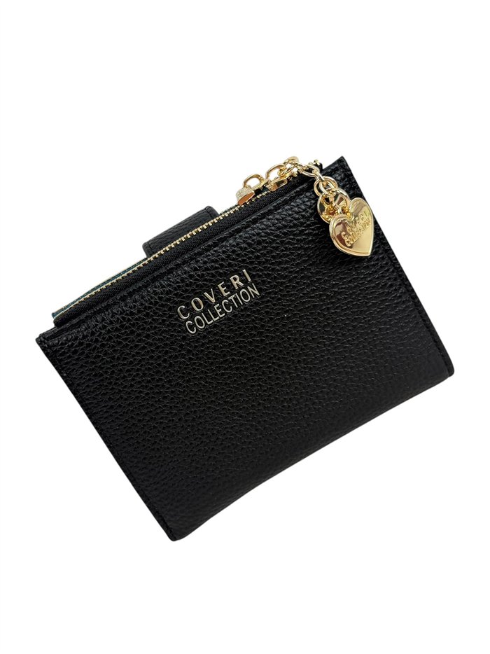 Compact wallet with zip coin pocket and charm