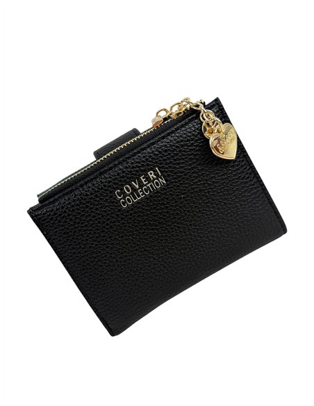 Compact wallet with zip coin pocket and charm