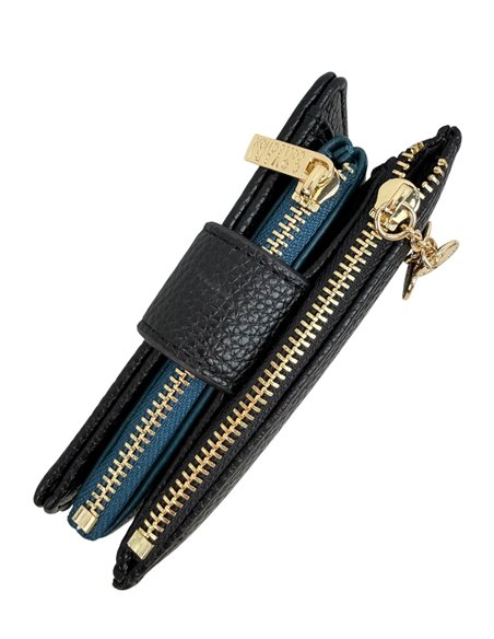 Compact wallet with zip coin pocket and charm