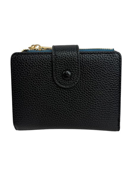 Compact wallet with zip coin pocket and charm