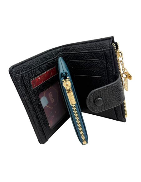 Compact wallet with zip coin pocket and charm
