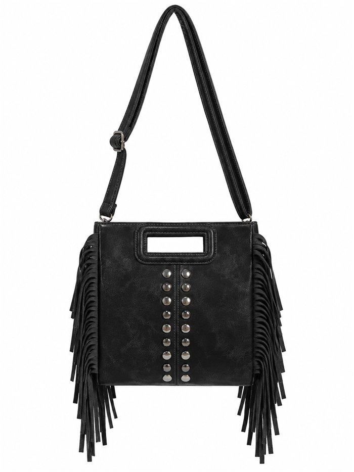 Borsa a tracolla con frange e borchie
