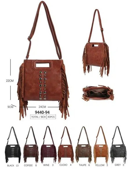 Borsa a tracolla con frange e borchie