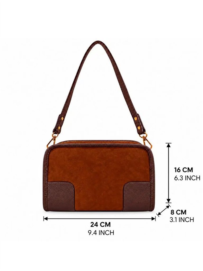 Schultertasche aus Wildleder mit Lederdetails
