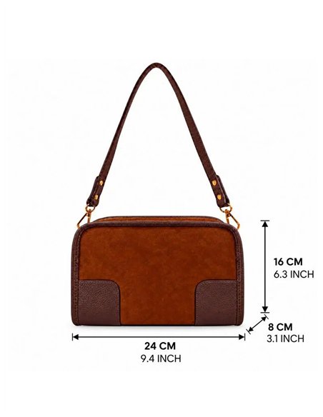 Schultertasche aus Wildleder mit Lederdetails