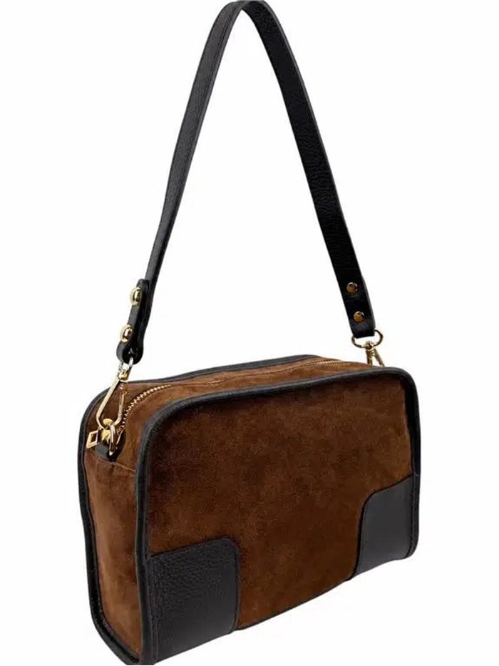 Schultertasche aus Wildleder mit Lederdetails