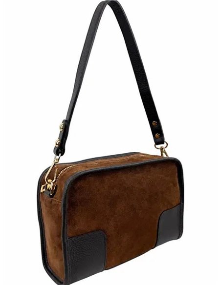 Schultertasche aus Wildleder mit Lederdetails