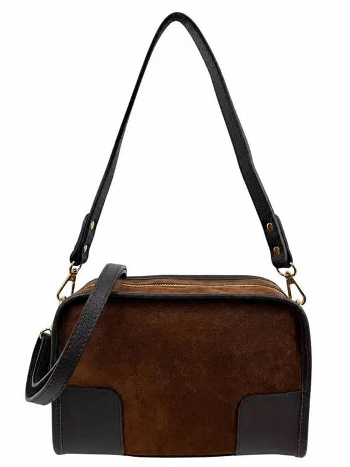 Schultertasche aus Wildleder mit Lederdetails
