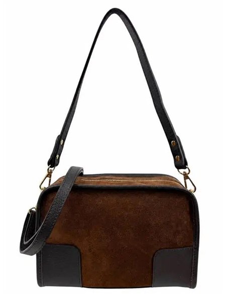 Schultertasche aus Wildleder mit Lederdetails