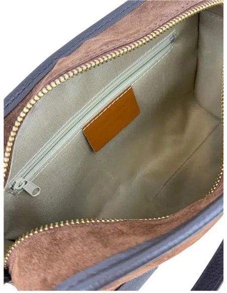 Schultertasche aus Wildleder mit Lederdetails