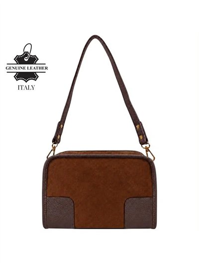 Sac bandoulière en daim avec détails en cuir