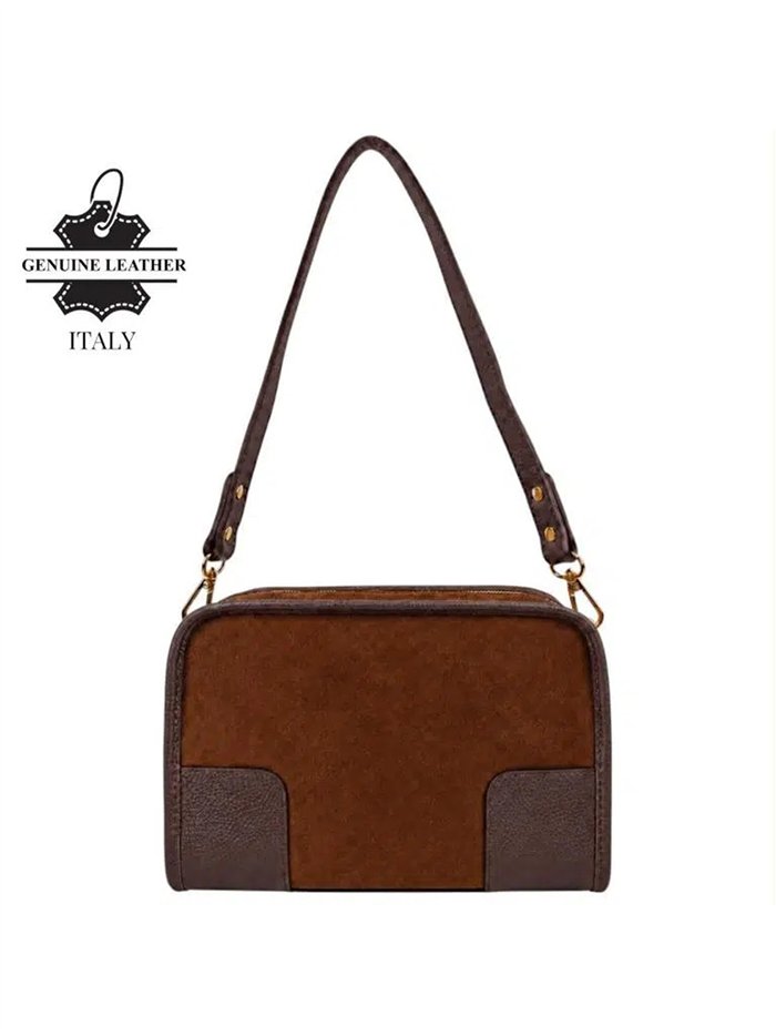 Schultertasche aus Wildleder mit Lederdetails