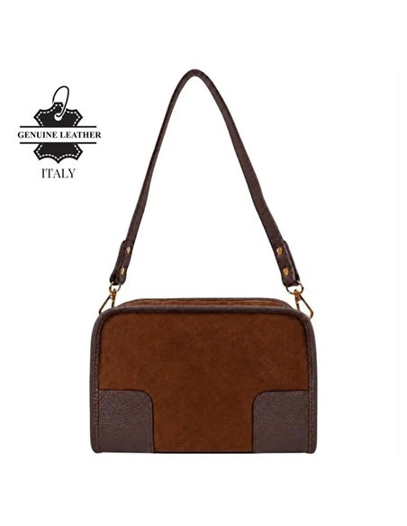 Schultertasche aus Wildleder mit Lederdetails