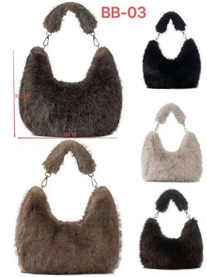Borsa a tracolla a mezzaluna in pelliccia sintetica