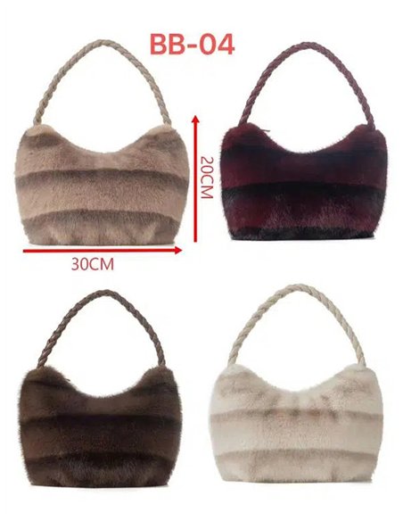 Borsa a tracolla in pelliccia sintetica con manico intrecciato