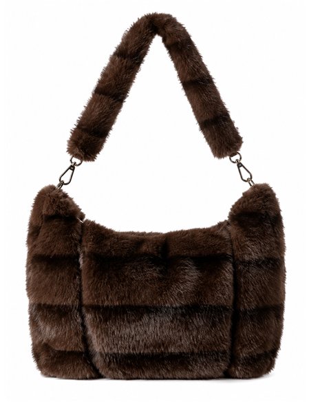 Schultertasche aus Kunstpelz mit Streifenmuster