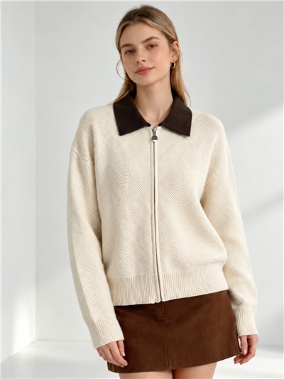 Cardigan à col contrastant