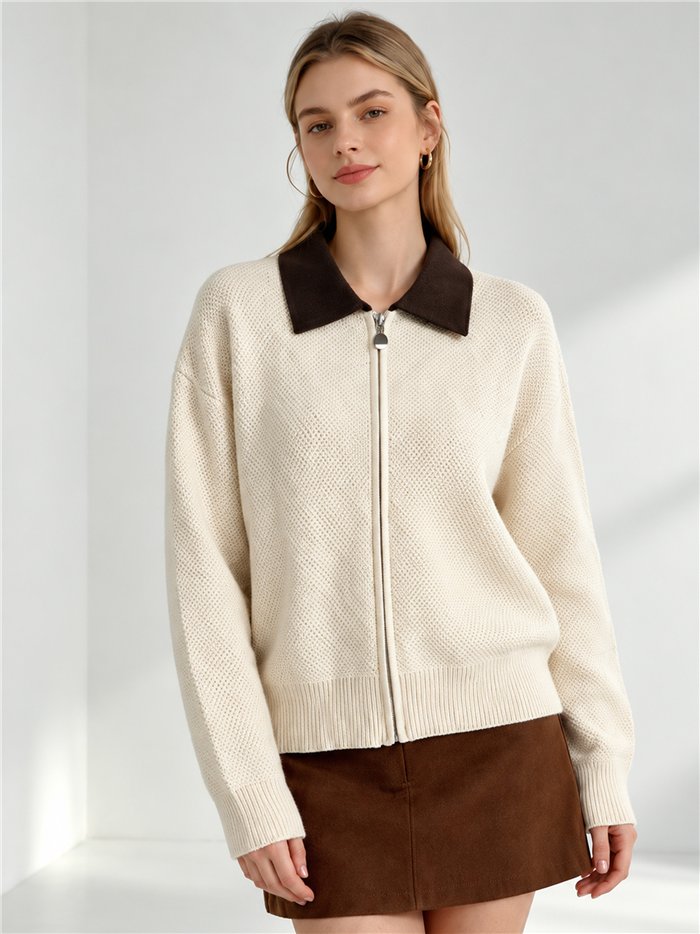 Cardigan à col contrastant