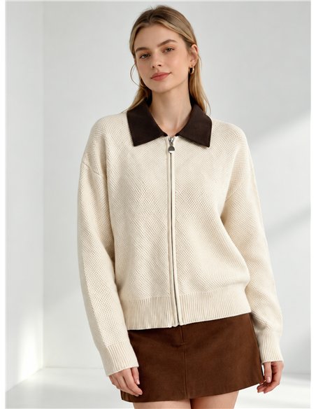 Cardigan à col contrastant