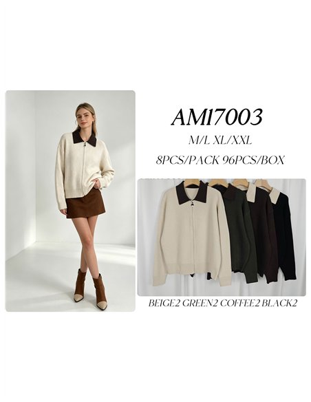 Cardigan à col contrastant