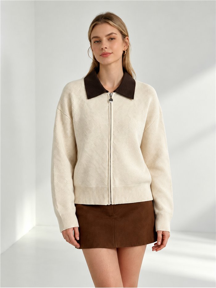 Cardigan à col contrastant