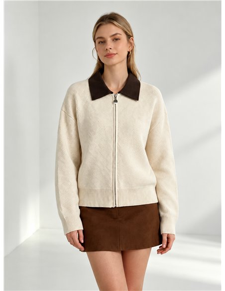 Cardigan à col contrastant