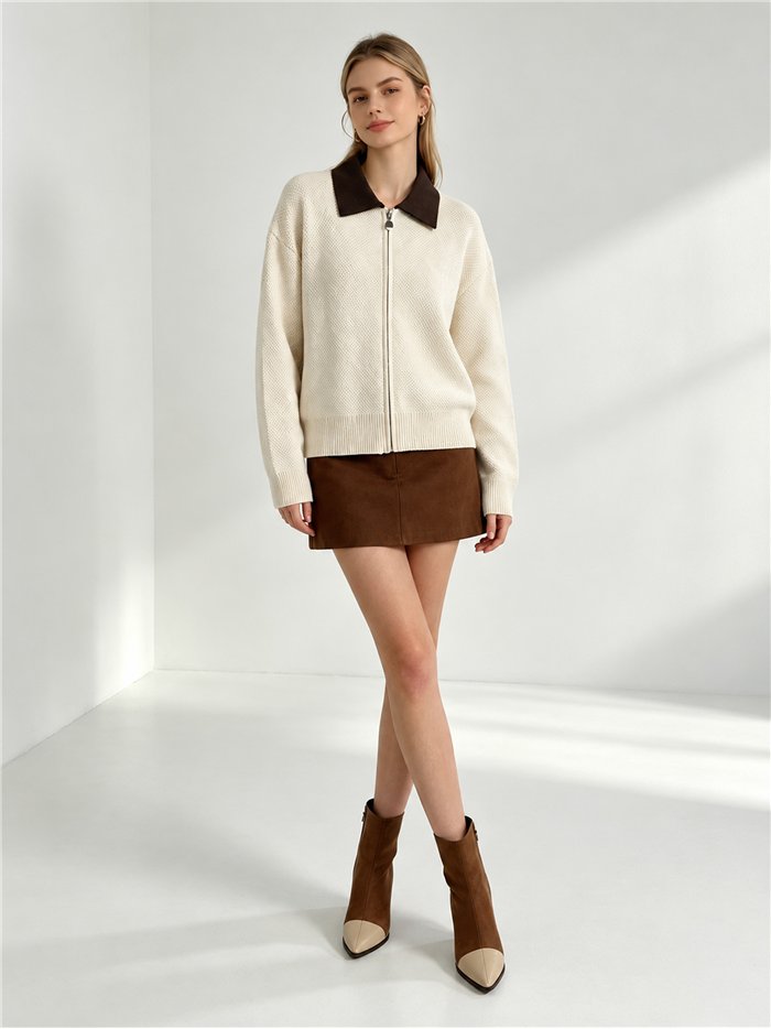 Cardigan à col contrastant