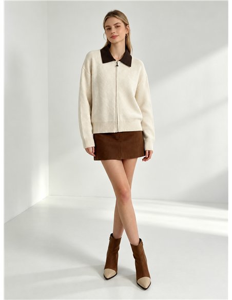 Cardigan à col contrastant