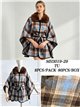 Checked belted cape with faux fur collar