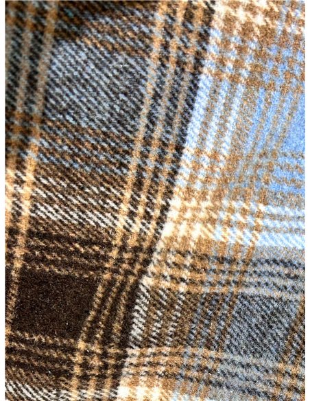 Checked belted cape with faux fur collar
