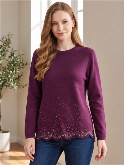 Strassbesetzter Jersey und gewellter Saum