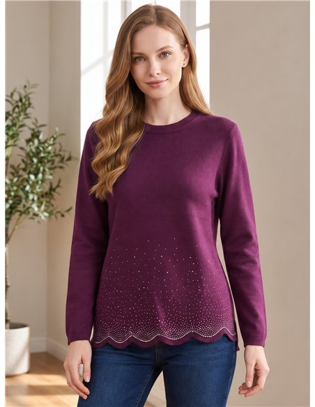 Strassbesetzter Jersey und gewellter Saum