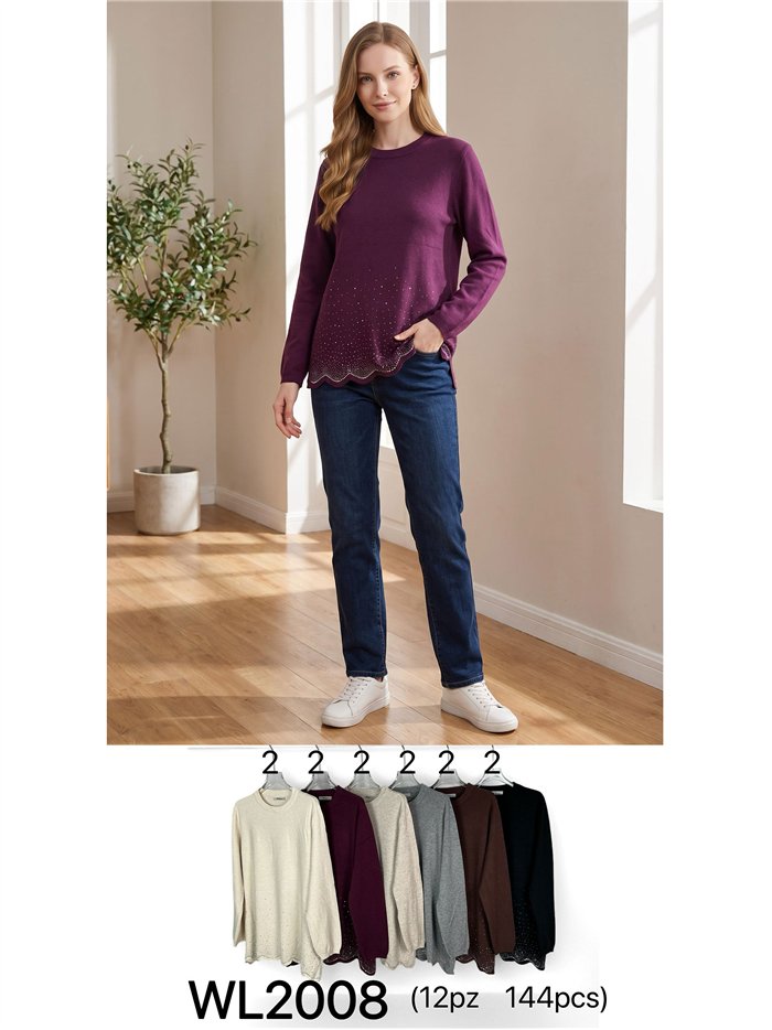 Strassbesetzter Jersey und gewellter Saum