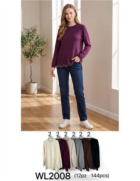 Strassbesetzter Jersey und gewellter Saum