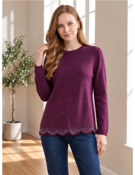 Strassbesetzter Jersey und gewellter Saum