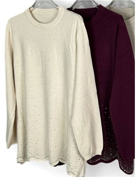 Strassbesetzter Jersey und gewellter Saum
