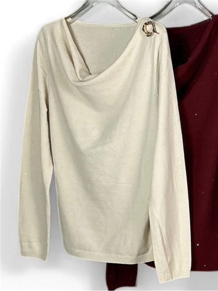 Jersey cuello drapeado y broche