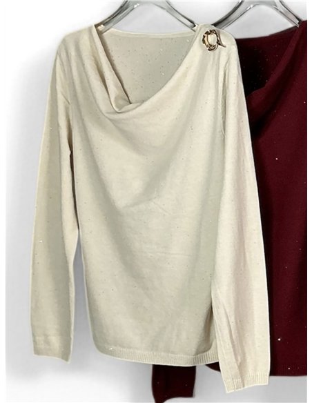 Jersey cuello drapeado y broche