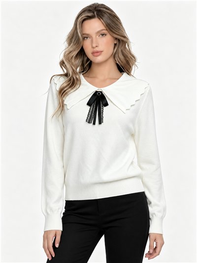 Statement collar bow knit sweater