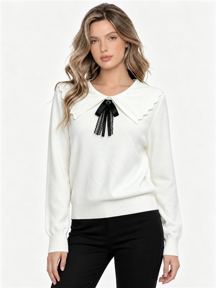 Statement collar bow knit sweater