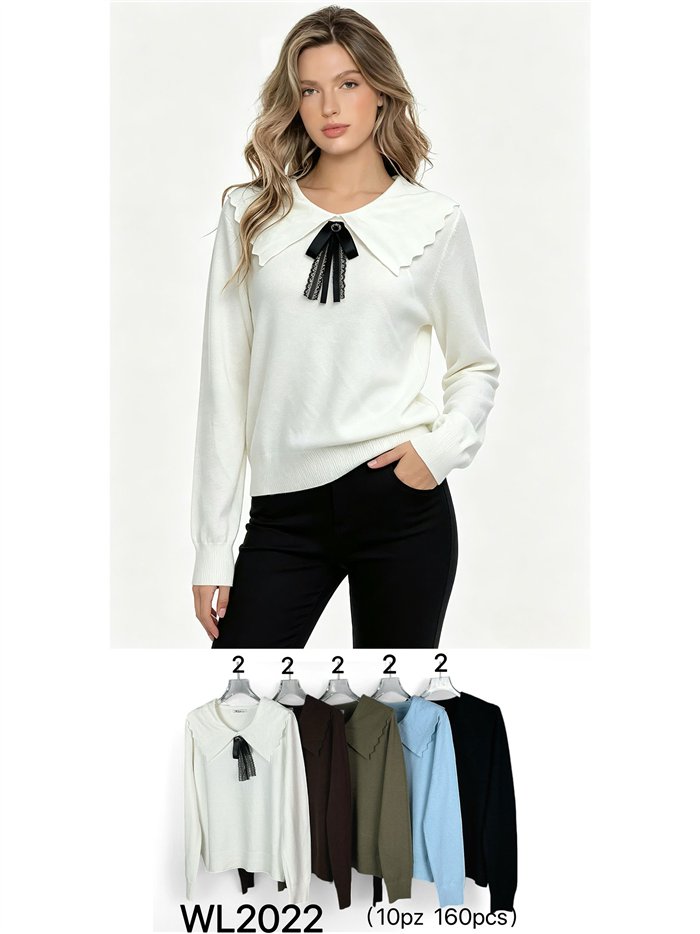 Statement collar bow knit sweater