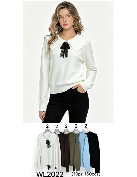 Statement collar bow knit sweater