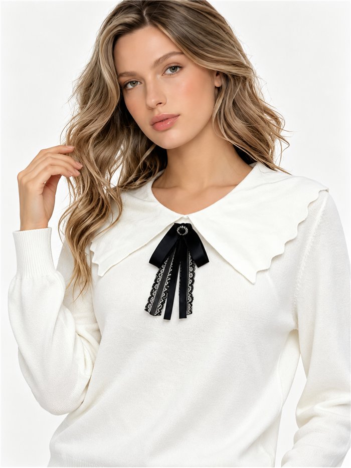 Statement collar bow knit sweater