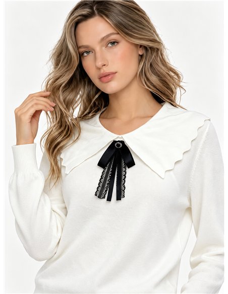 Statement collar bow knit sweater