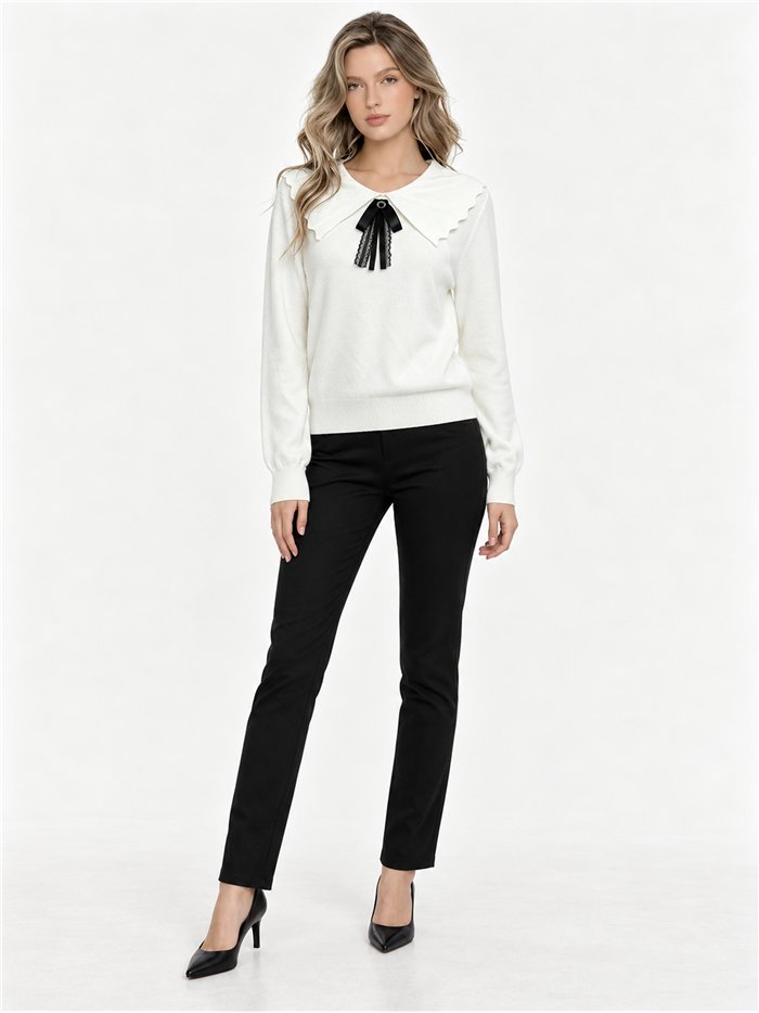 Statement collar bow knit sweater