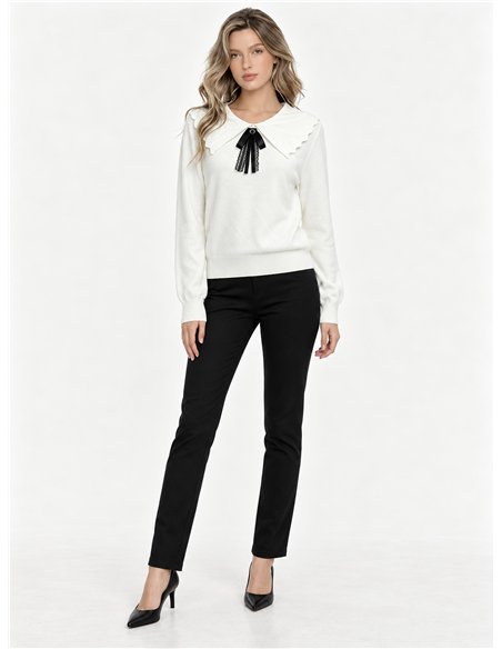Statement collar bow knit sweater