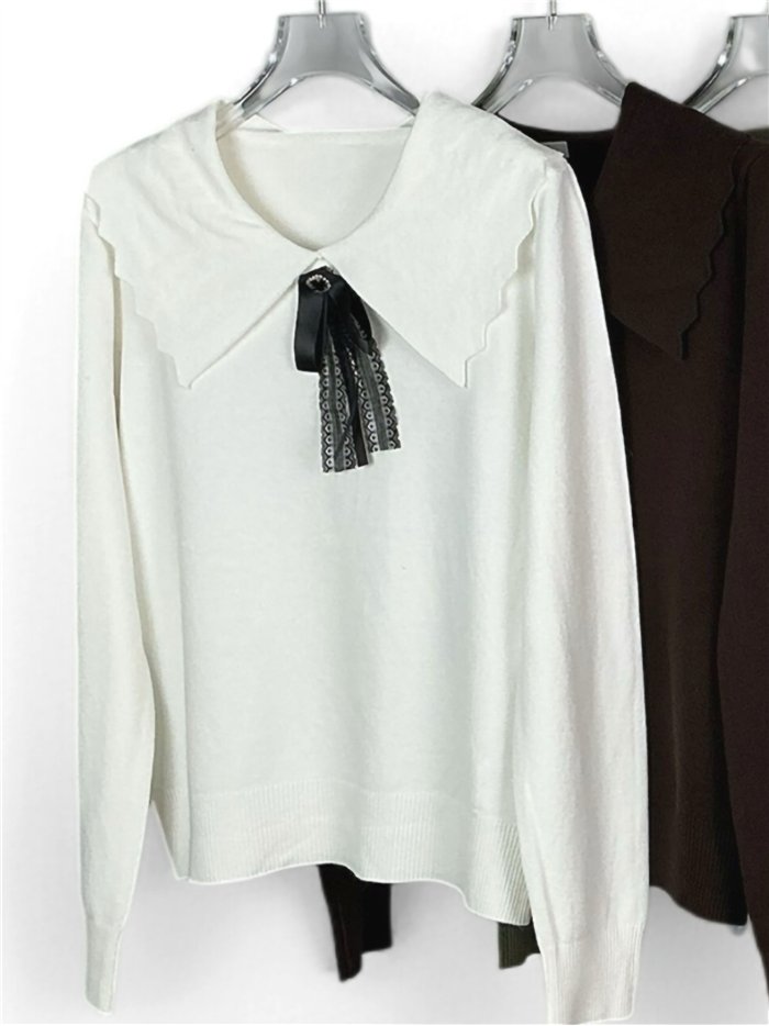 Statement collar bow knit sweater