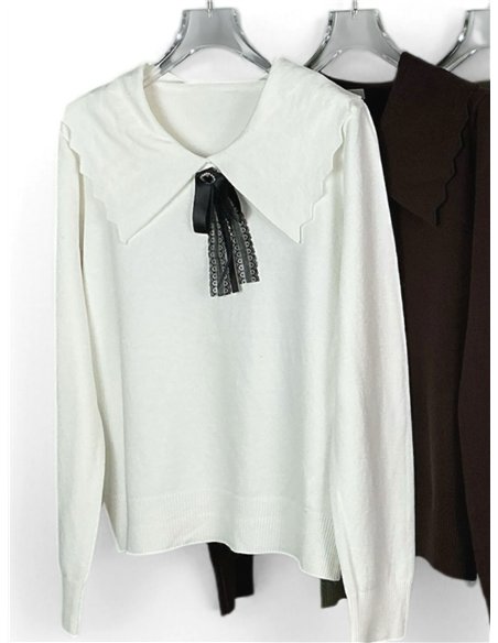 Statement collar bow knit sweater