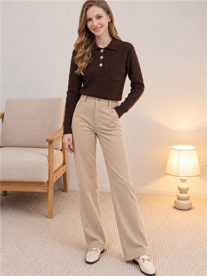 Pull polo à col torsadé et boutons bijoux