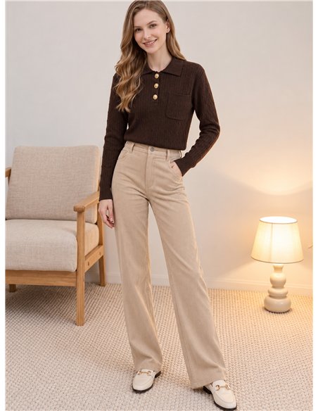 Pull polo à col torsadé et boutons bijoux